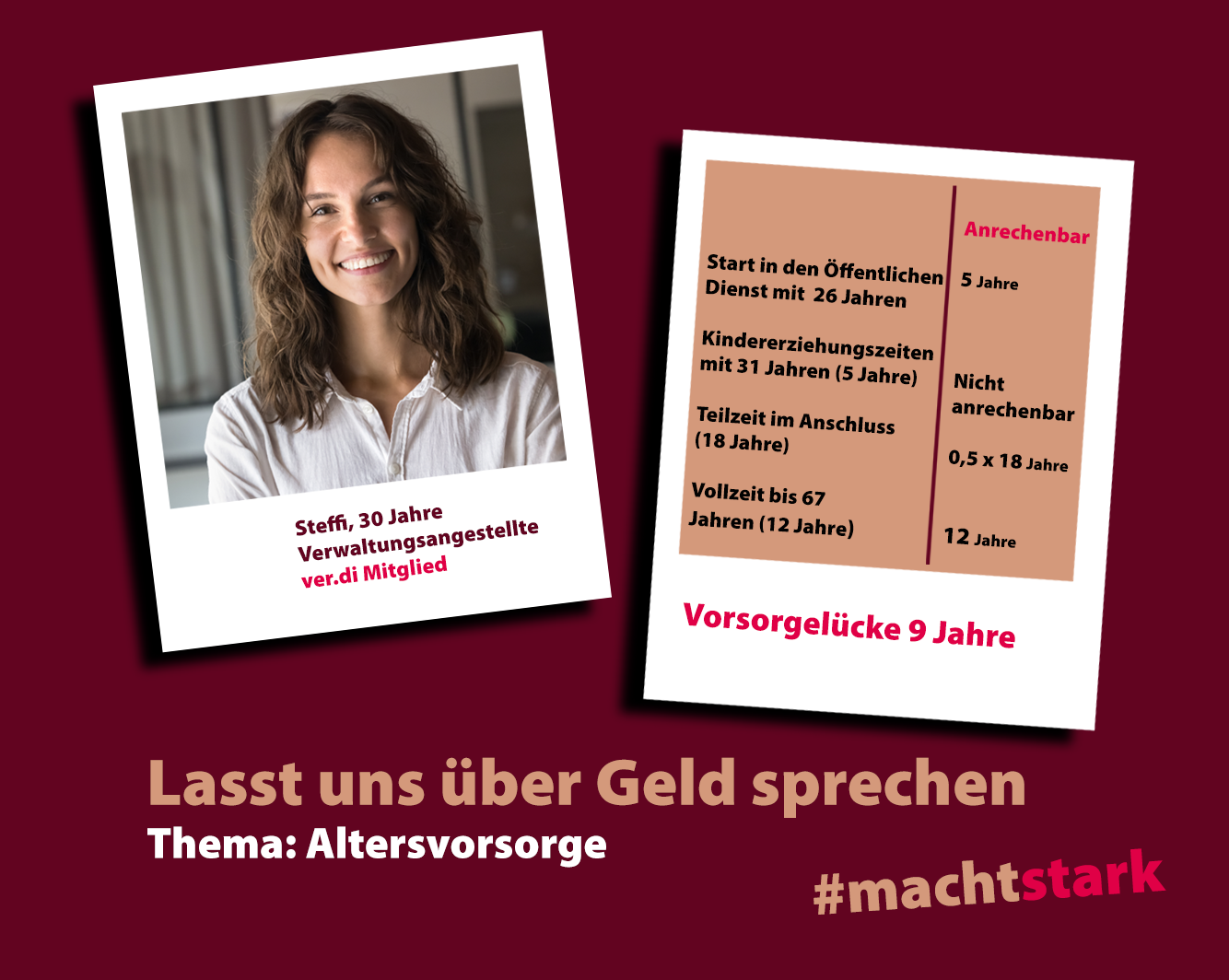 © AdobeStock: EwaStudio Steffi, 20 Jahre, Verwaltungsangestellte hat durch Teilzeit und Kindererziehungszeiten eine Vorsorgelücke von 9 Jahren © AdobeStock: EwaStudio